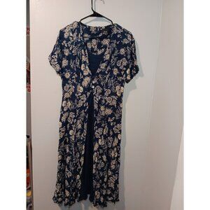 Vtg Brett Alixander Maxi Dress Dark Blue Floral Layered Cottage Whimsigoth